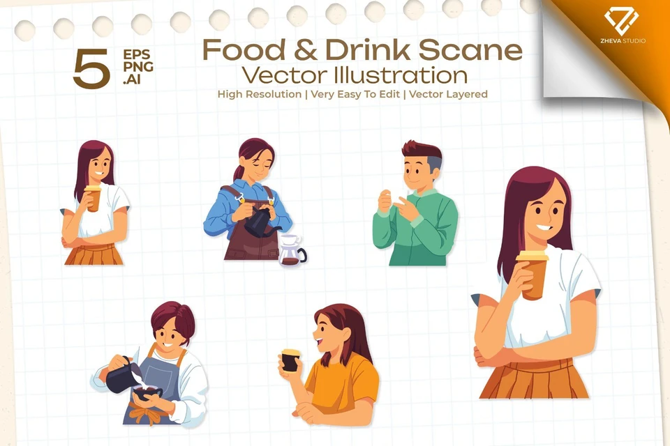 Premium Food & Drink Scane Vector Illustration – 5 EPS & PNG Files
