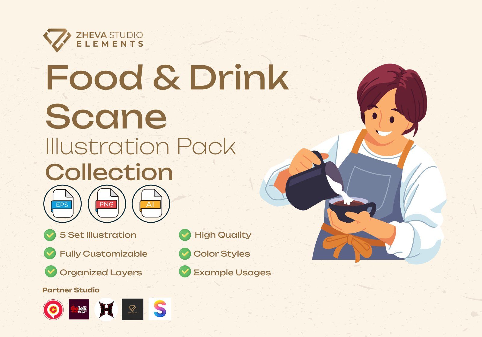Premium Food & Drink Scane Vector Illustration – 5 EPS & PNG Files
