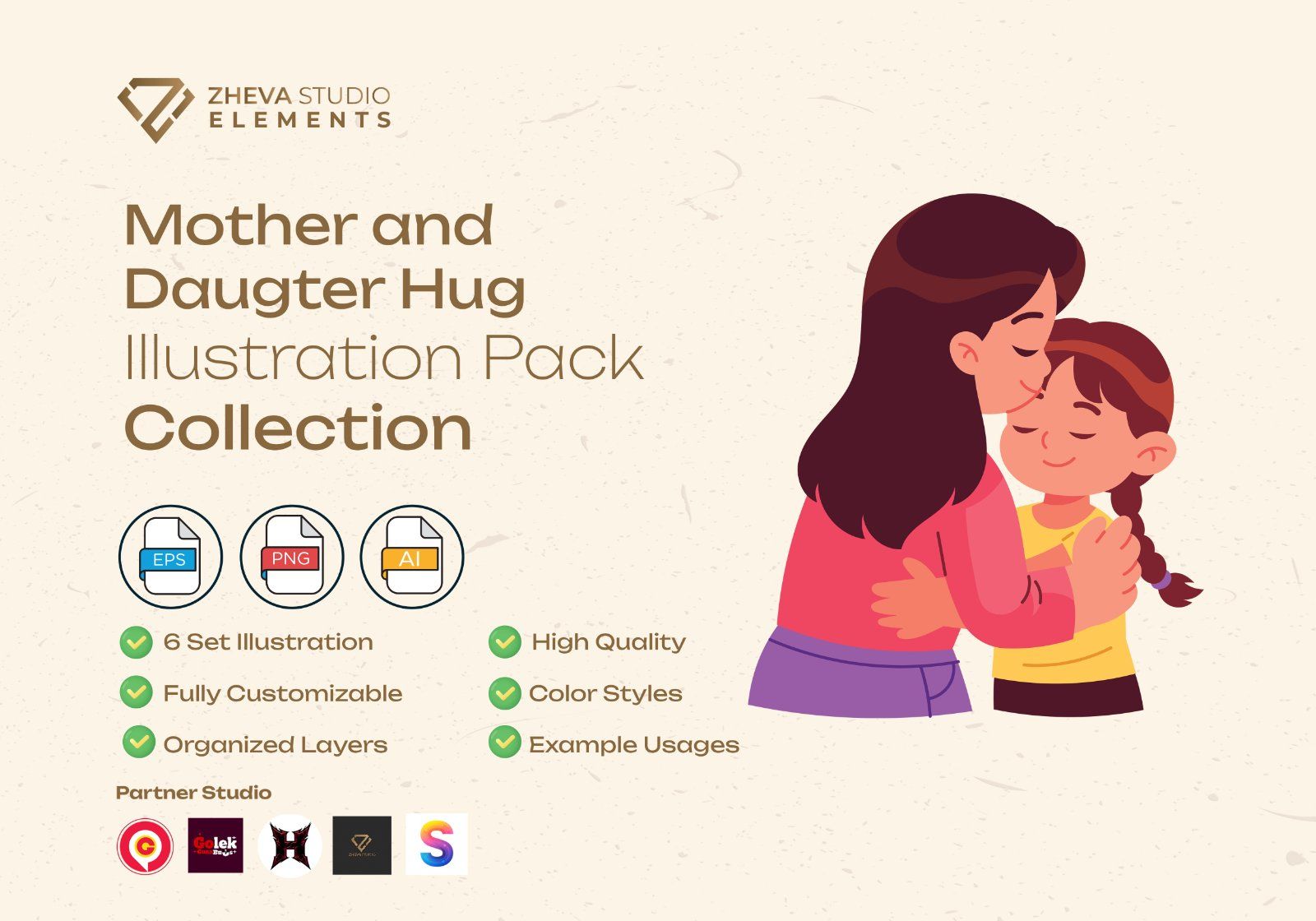 Premium Mother and Daugter Hug Vector Illustration – 6 EPS & PNG Files
