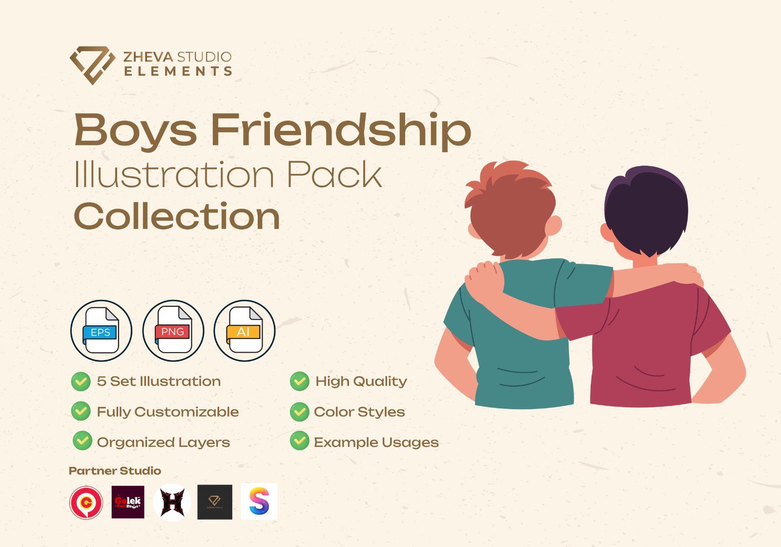 Premium Boys Friendship Vector Illustration – 5 EPS & PNG Files