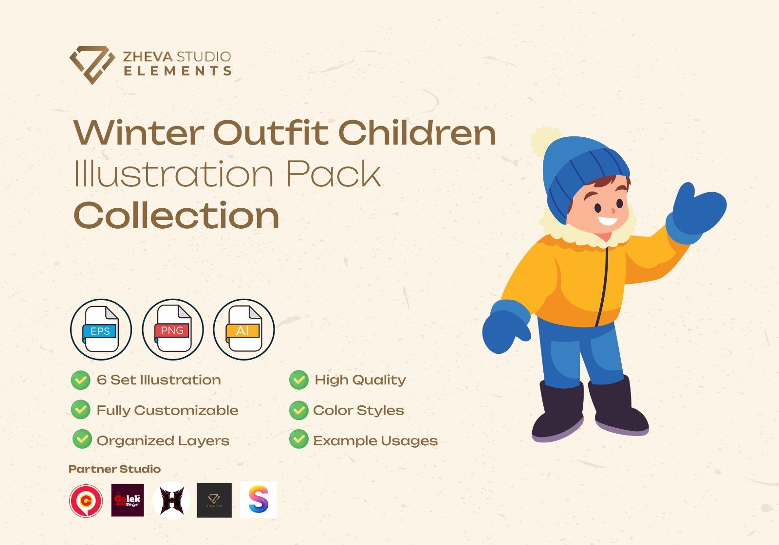 Premium Winter Outfit Children Vector Illustration – 6 EPS & PNG Files
