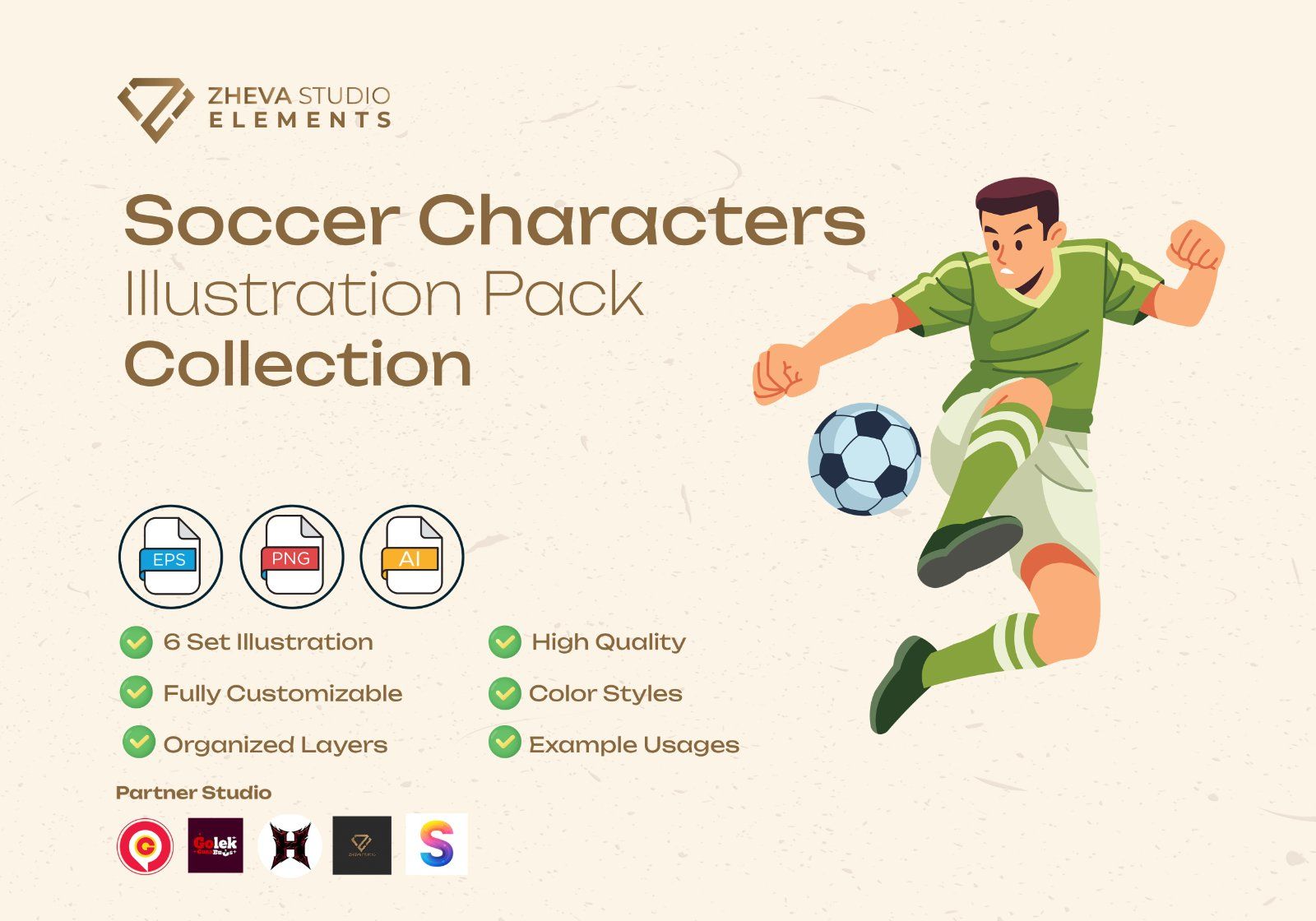 Premium Soccer Characters Vector Illustration – 6 EPS & PNG Files