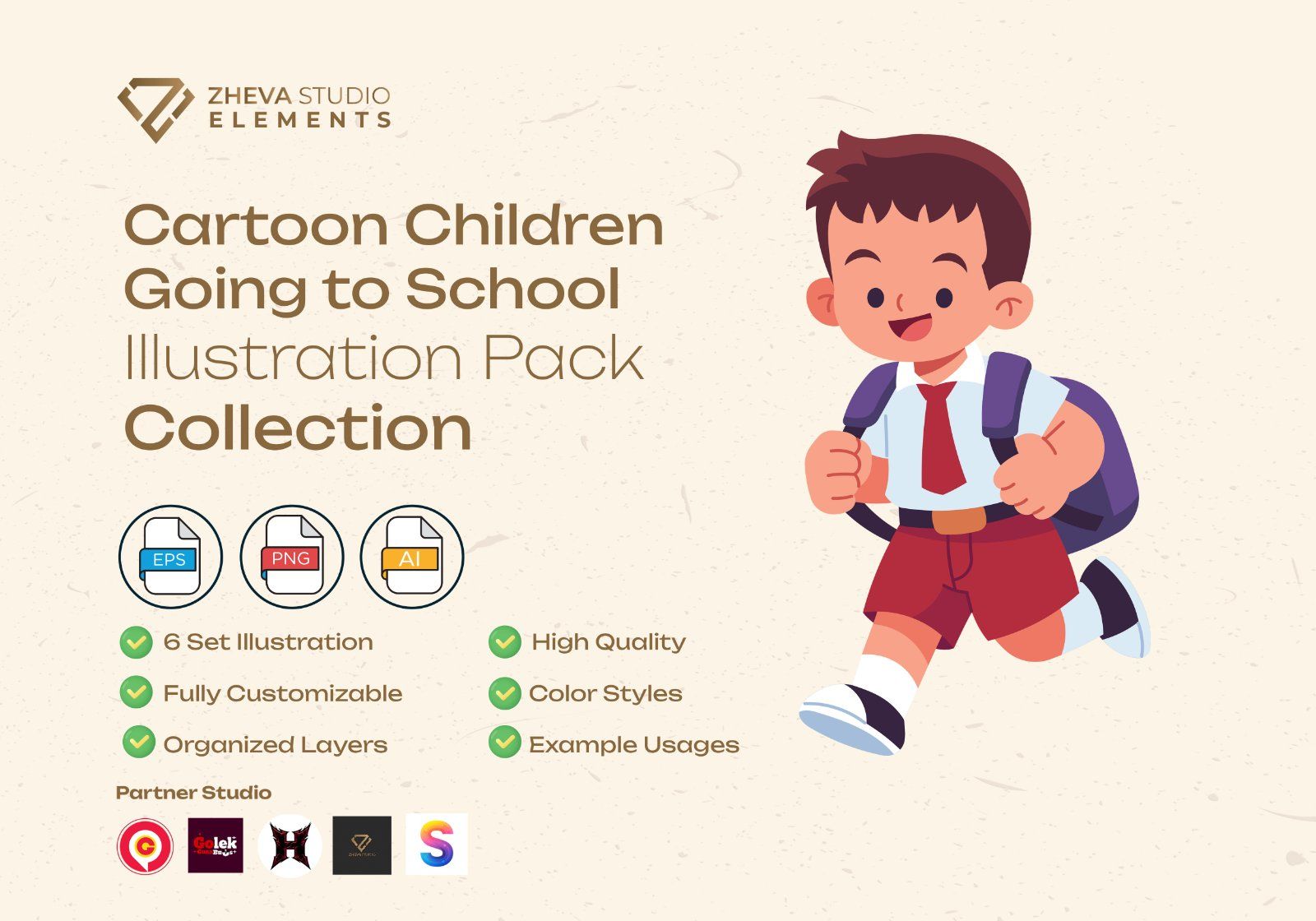 Premium Cartoon Children Going to School Vector Illustration