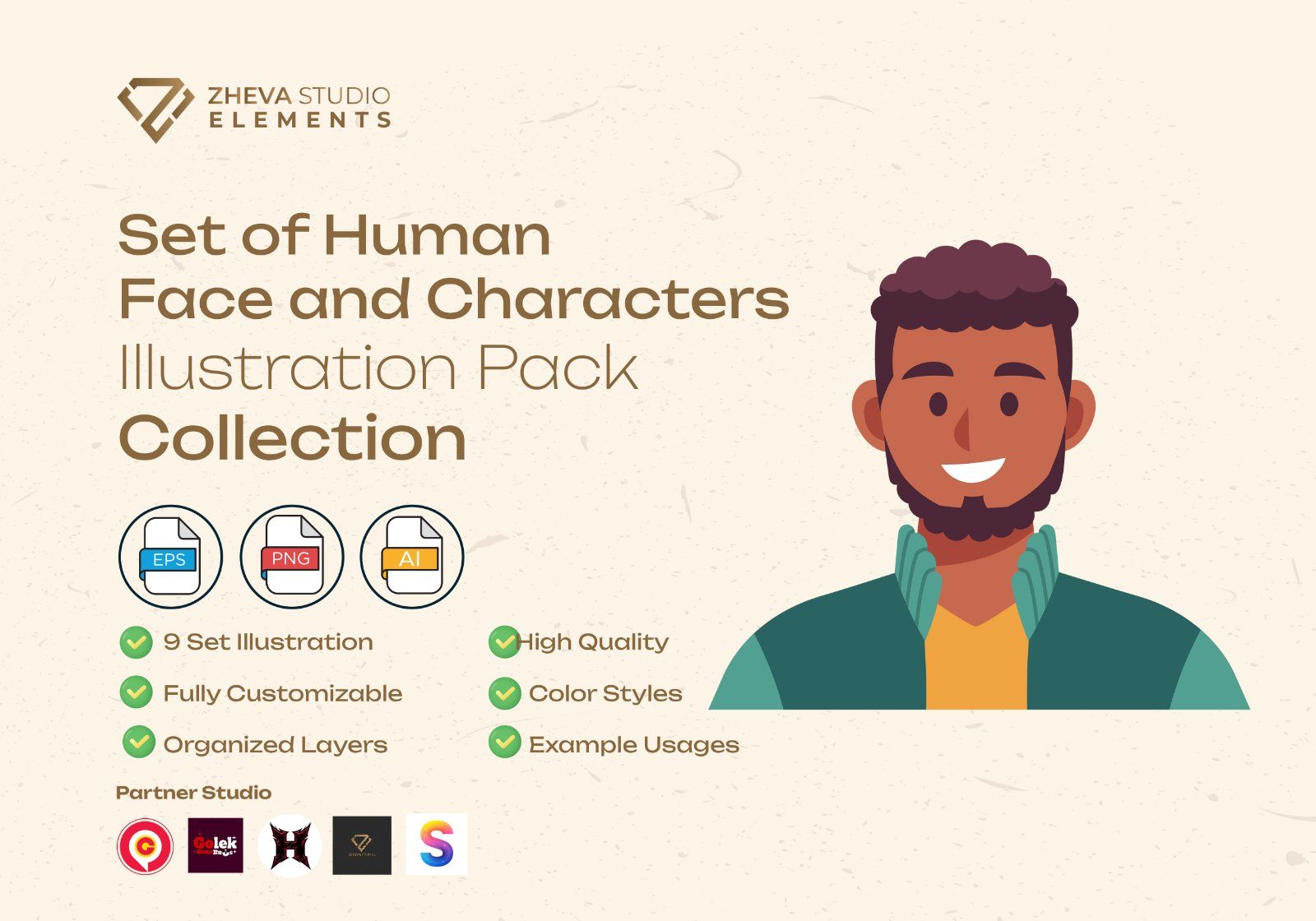 Premium Set of Human Face and Characters Vector Illustration