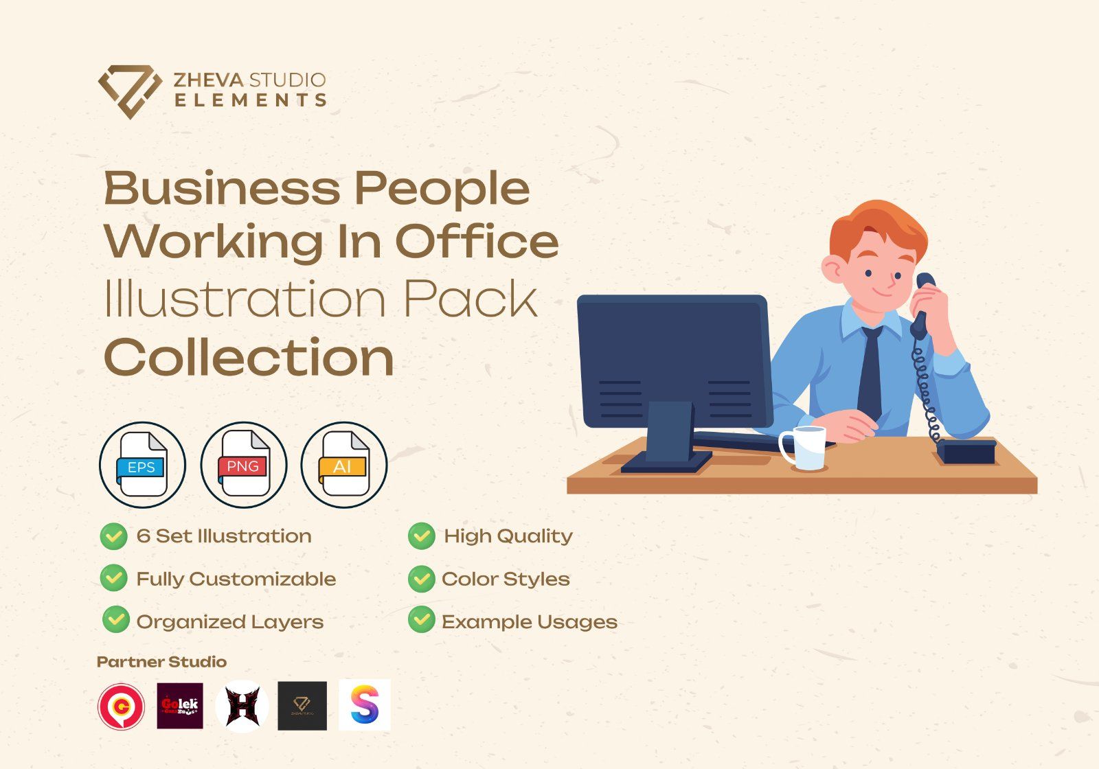 Premium Business People Working In Office Vector Illustration – 6 EPS & PNG Files