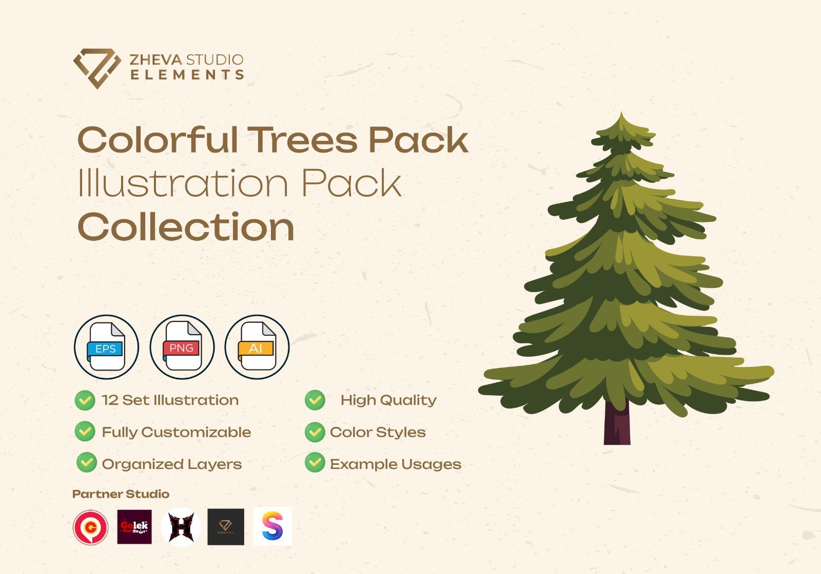 Premium Colorful Trees Pack Vector Illustration – 12 EPS & PNG Files
