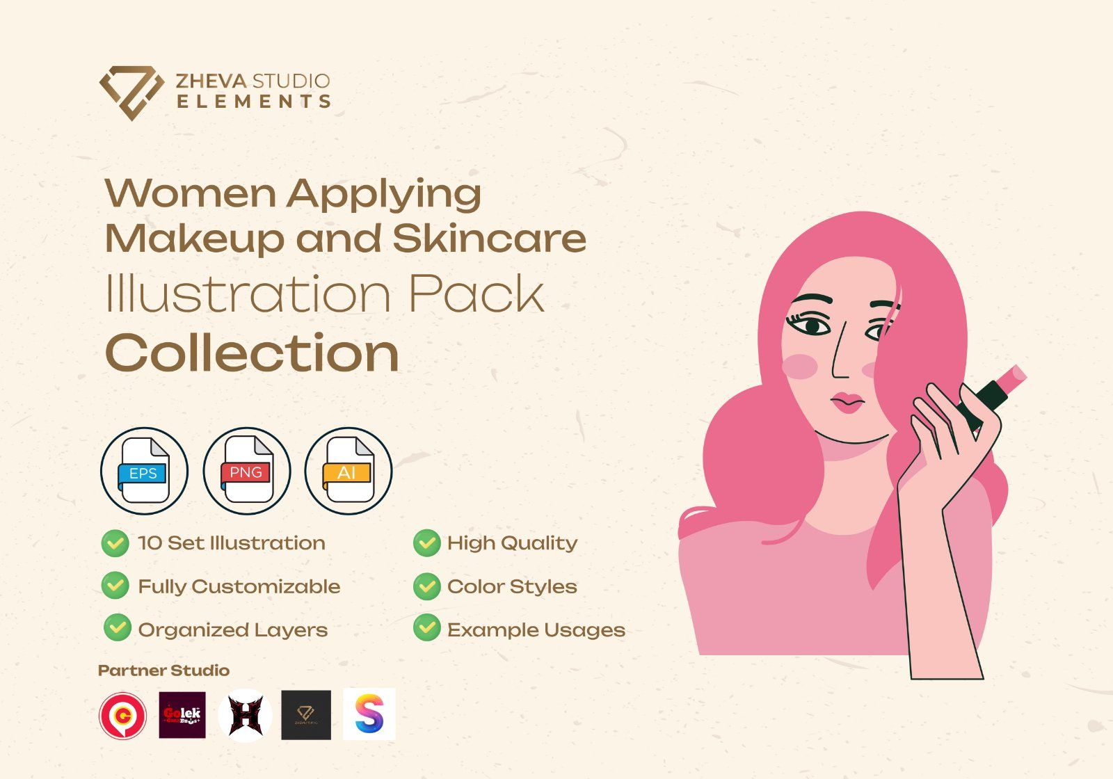Premium Women Applying Makeup and Skincare Vector Illustration
