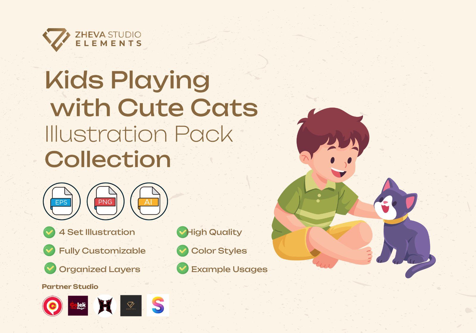 Premium Kids Playing with Cute Cats Vector Illustration