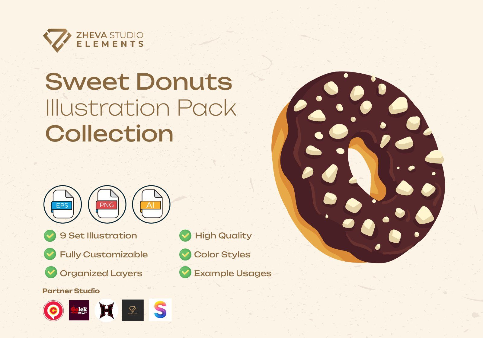 Premium Sweet Donuts Vector Illustration – 9 EPS & PNG Files