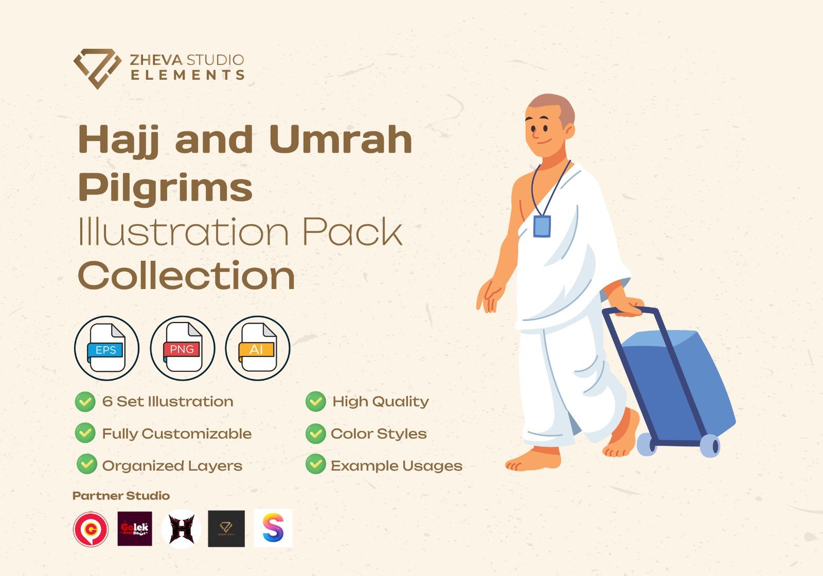 Premium Hajj and Umrah Pilgrims Vector Illustration – 6 EPS & PNG Files