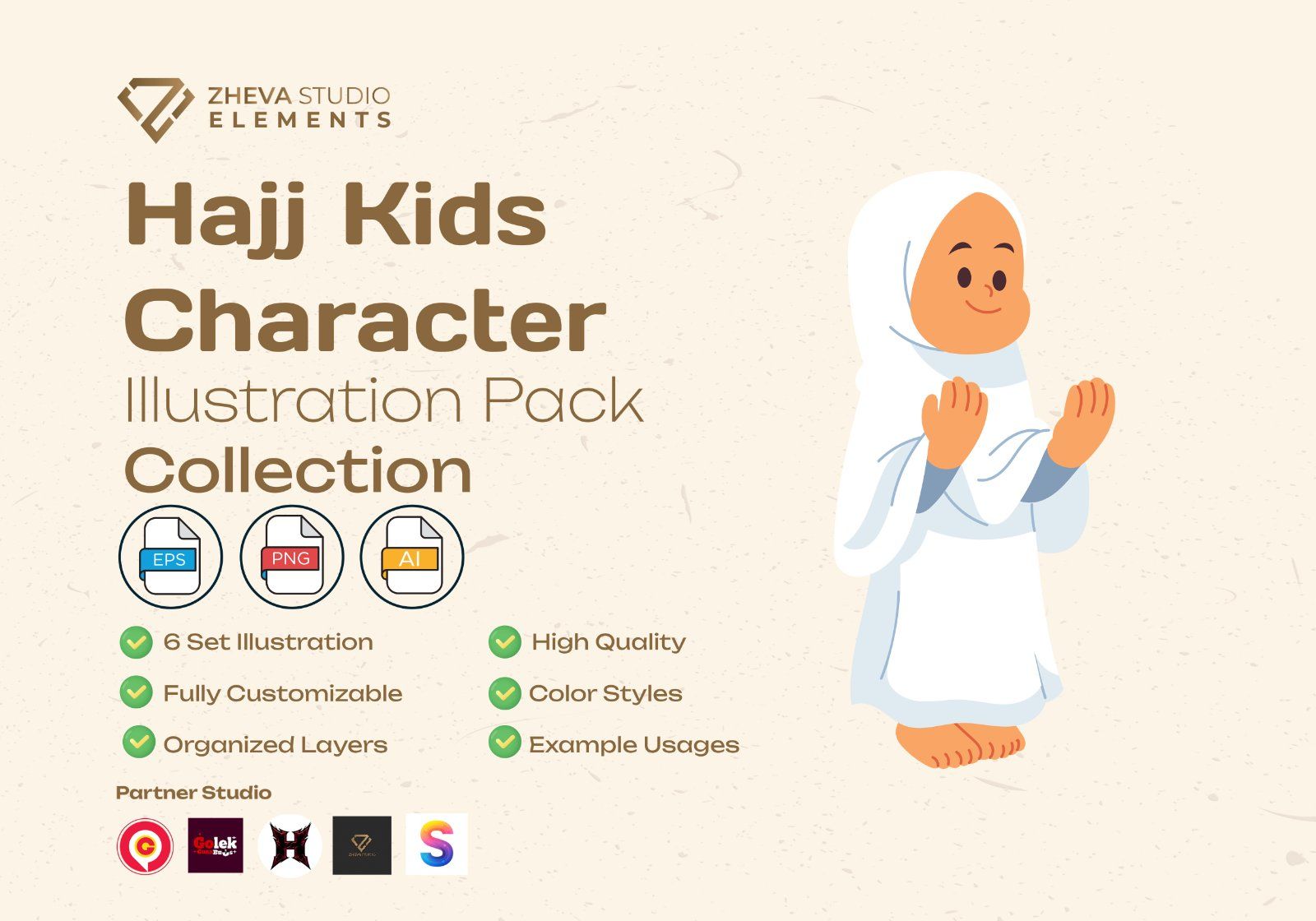 Premium Hajj Kids Character Vector Illustration – 6 EPS & PNG Files