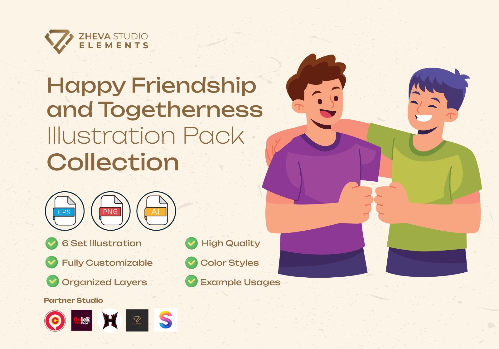 Premium Happy Friendship and Togetherness Vector Illustration – 6 EPS & PNG Files