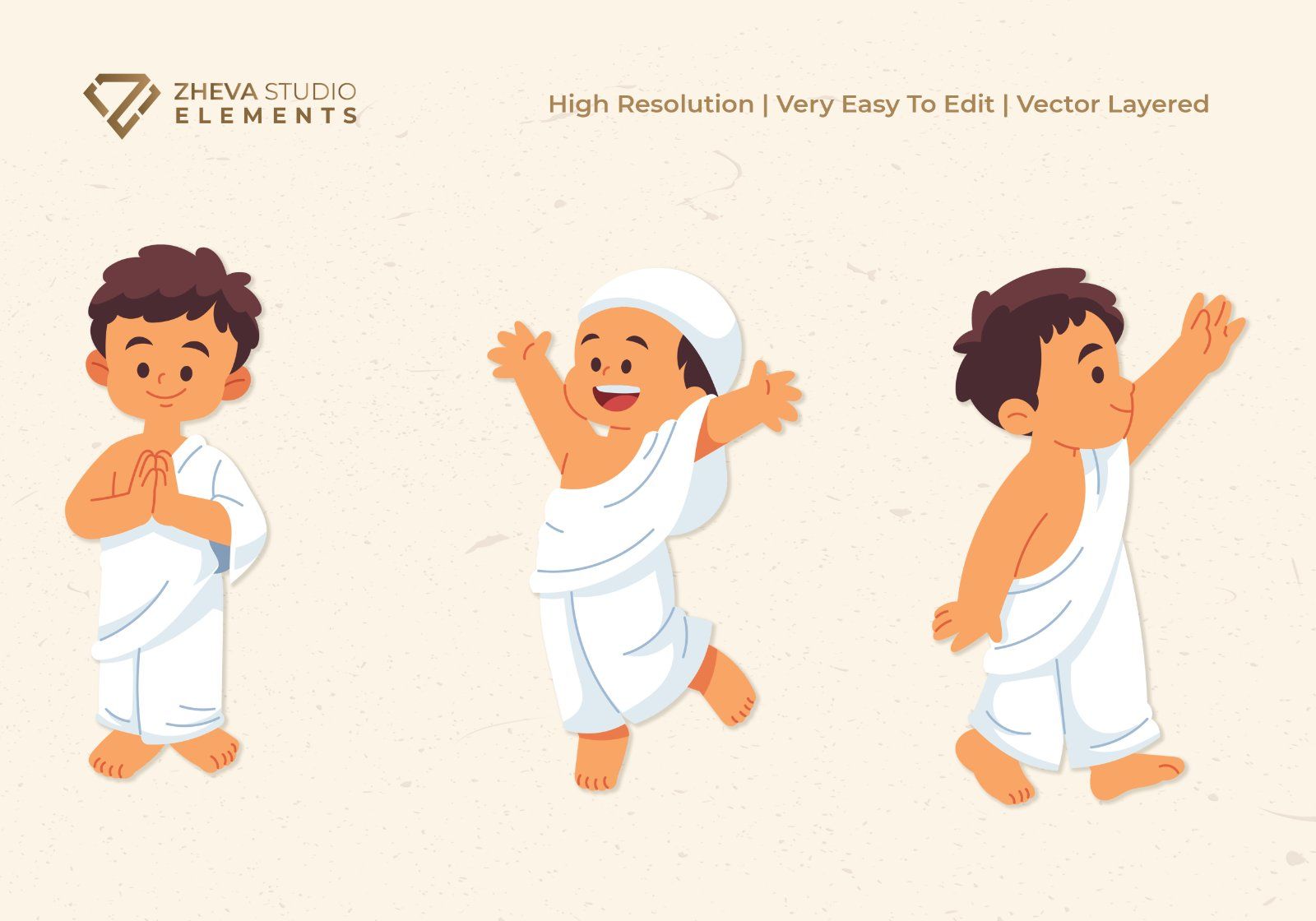 Premium Hajj Kids Character Vector Illustration – 6 EPS & PNG Files