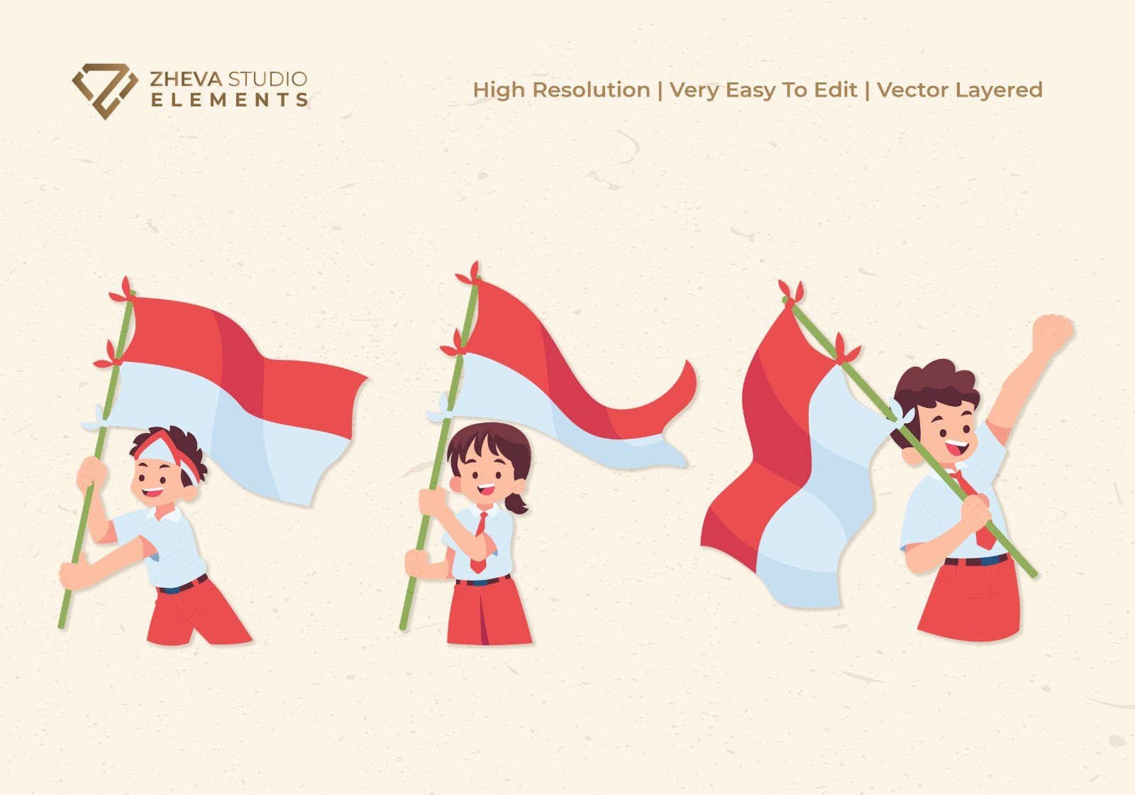 Premium Happy Students Waving National Flags Vector Illustration – 6 EPS & PNG Files
