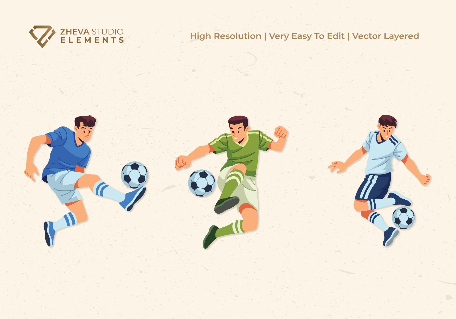 Premium Soccer Characters Vector Illustration – 6 EPS & PNG Files