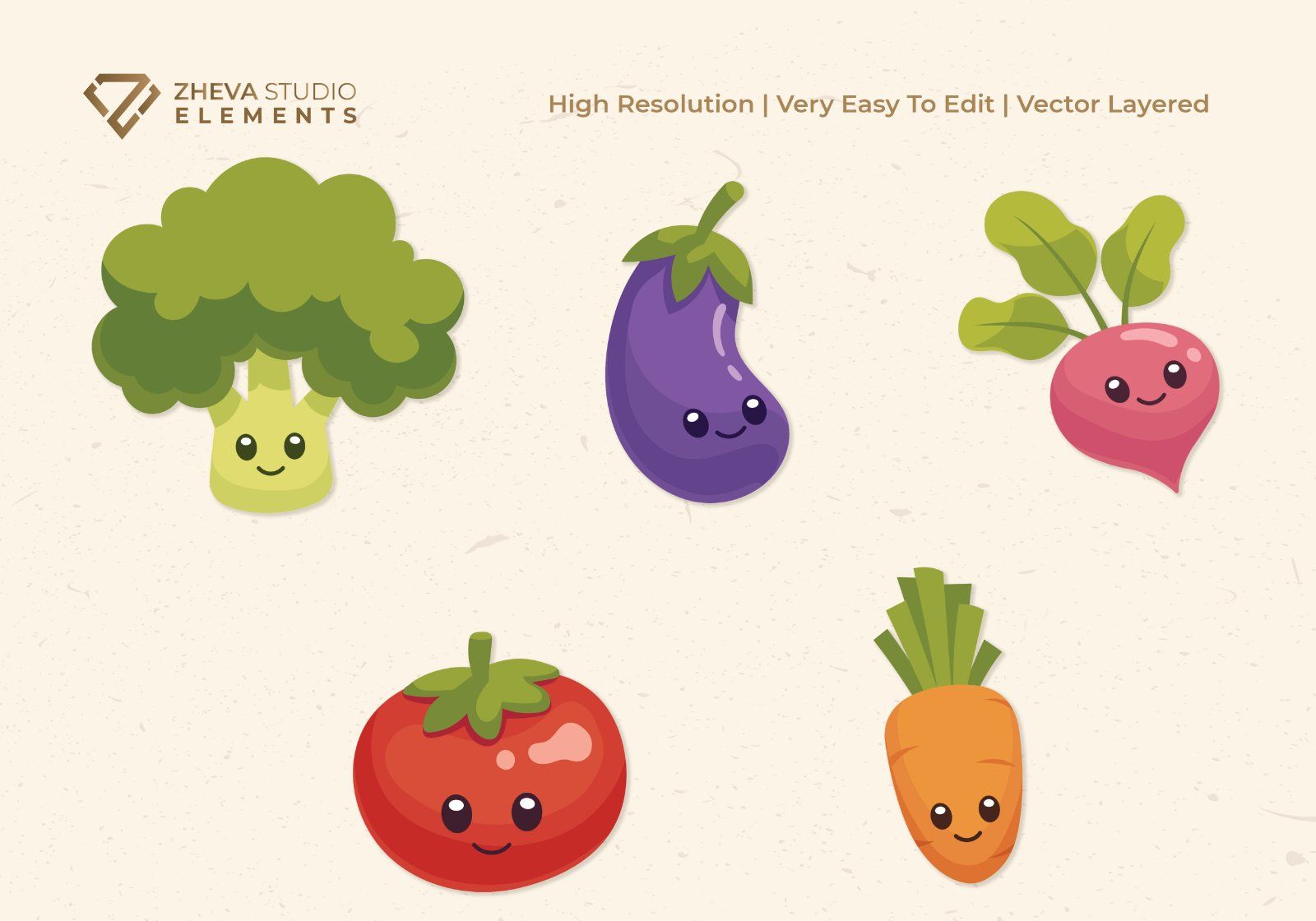 Premium Funny Veggie Faces Vector Illustration – 9 EPS & PNG Files