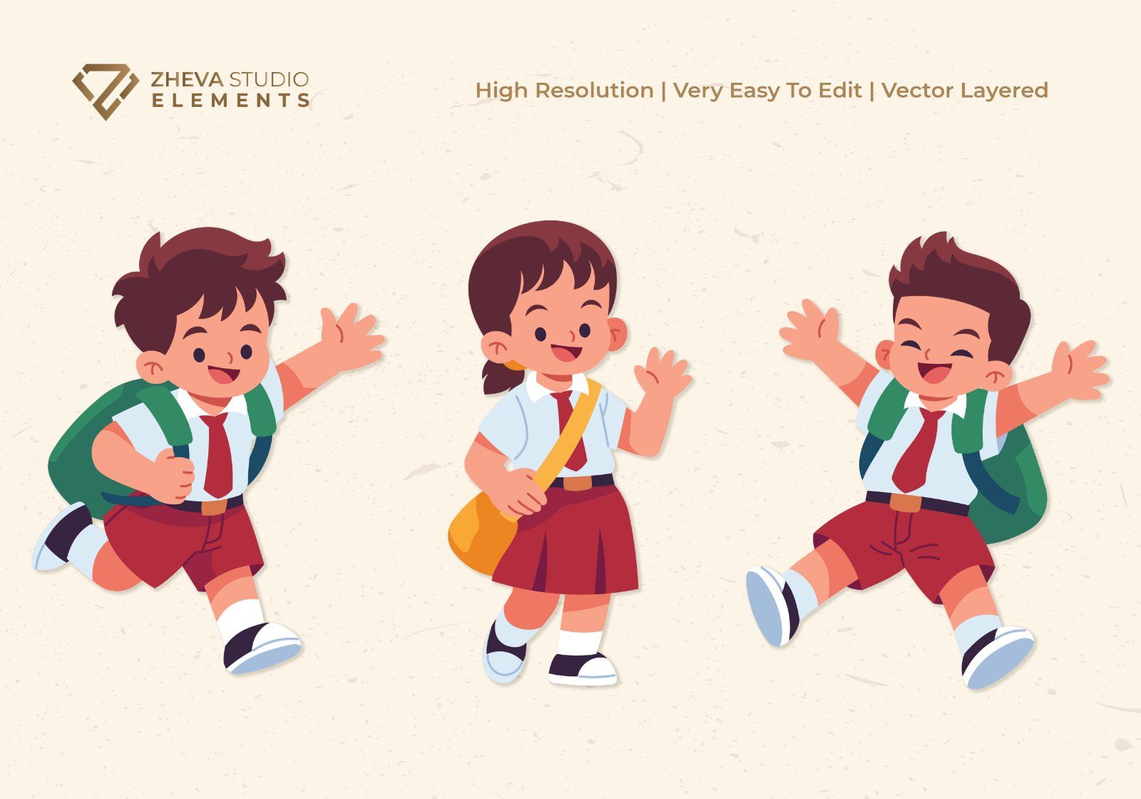 Premium Cartoon Children Going to School Vector Illustration