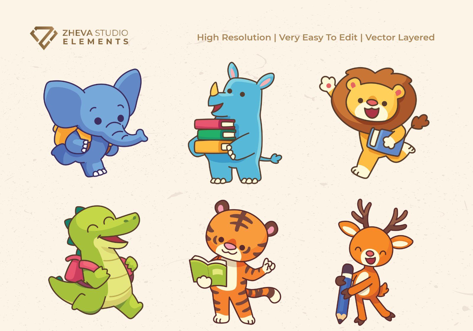 Premium Study Animal Vector Illustration – 6 EPS & PNG Files $5.90