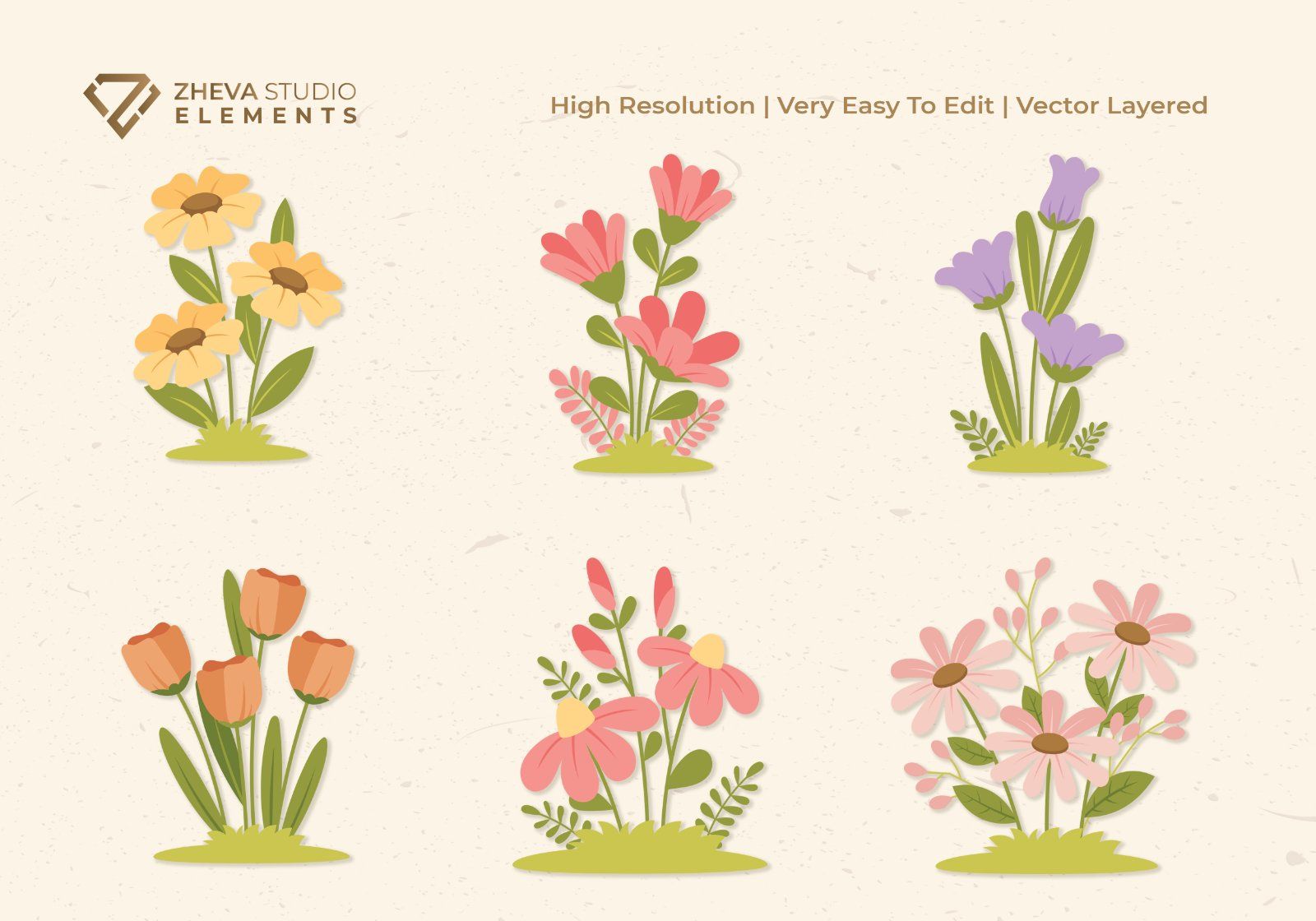 Premium Spring Flowers in Decorative Vases Vector Illustration – 12 EPS & PNG Files