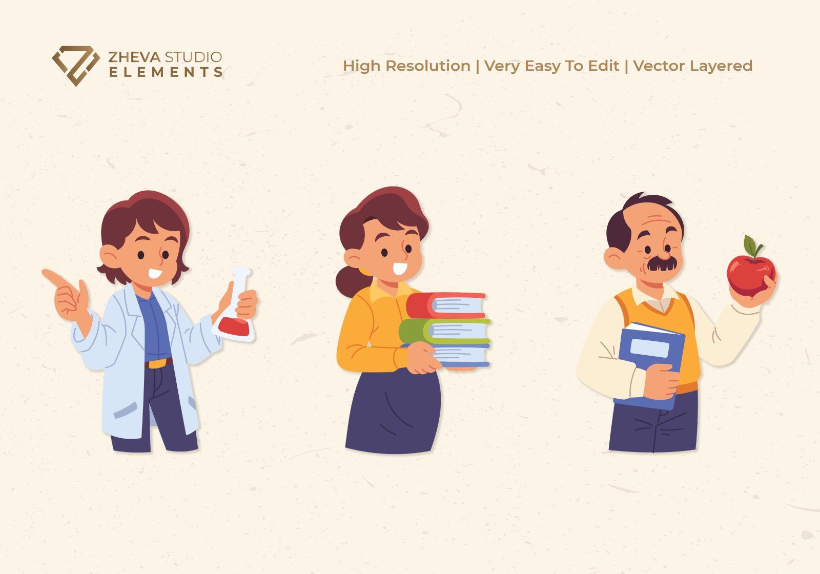 Premium Educator and Professional Characters Vector Illustration – 6 EPS & PNG Files