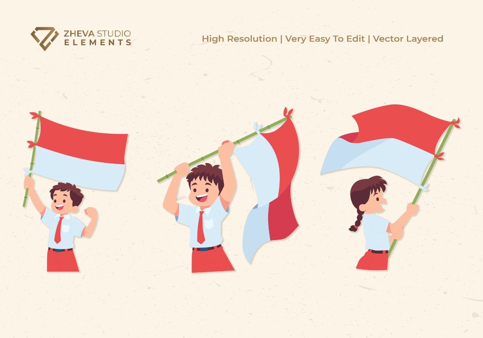 Premium Happy Students Waving National Flags Vector Illustration – 6 EPS & PNG Files