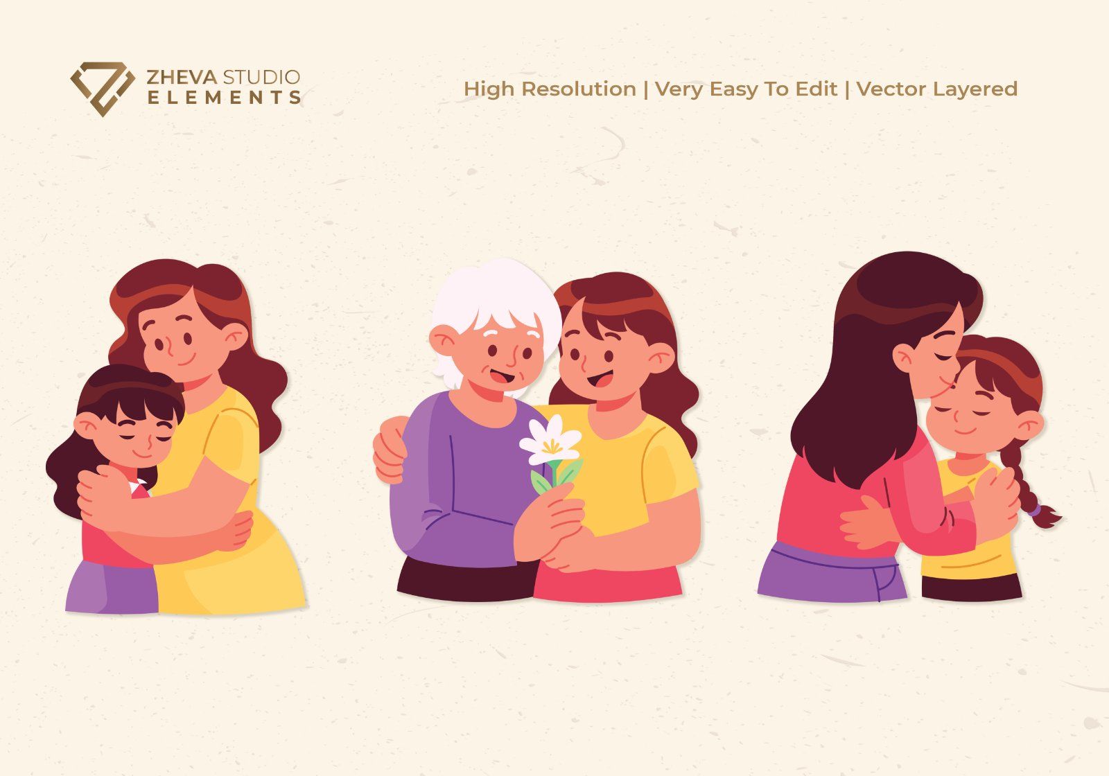 Premium Mother and Daugter Hug Vector Illustration – 6 EPS & PNG Files