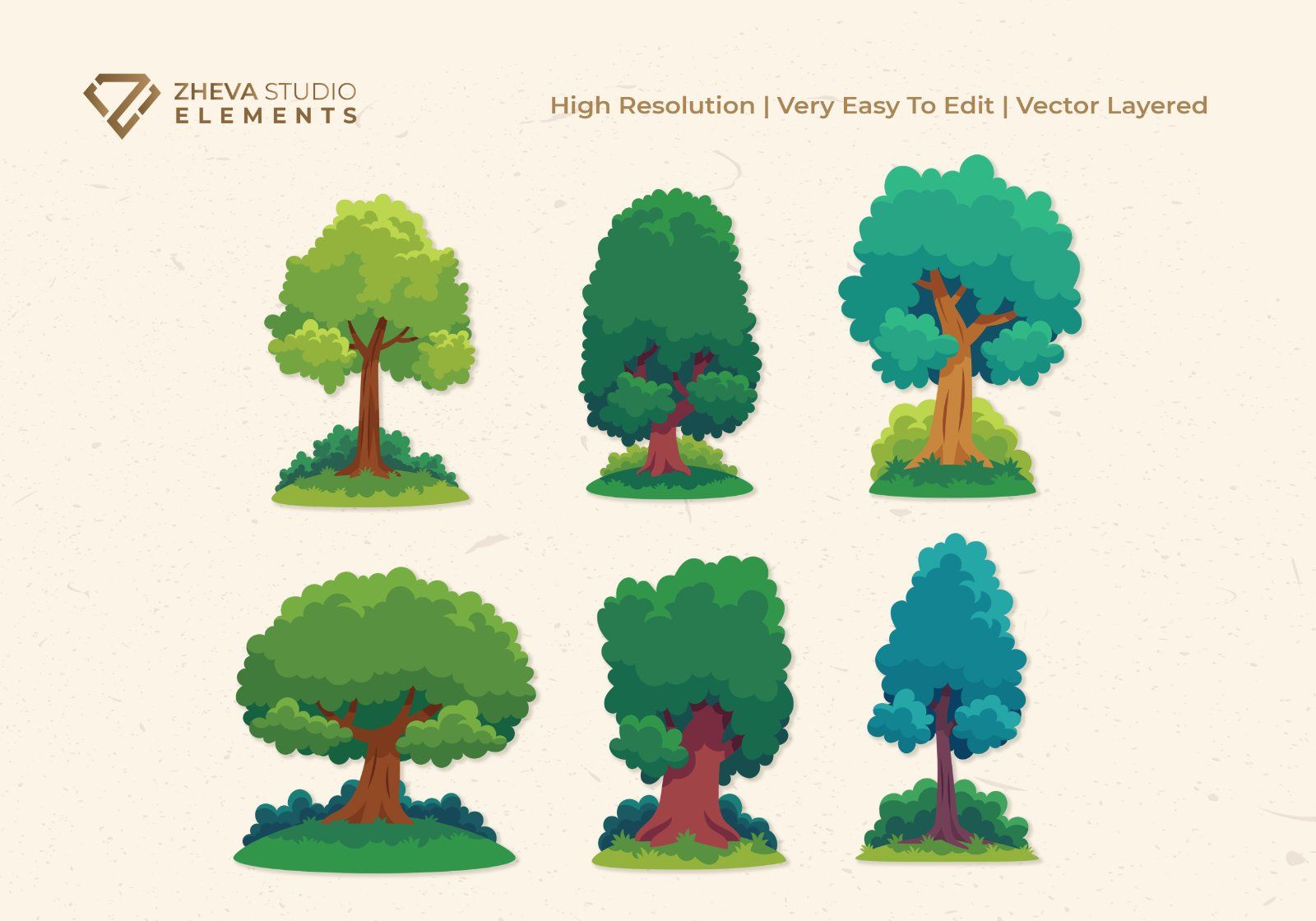 Premium Colorful Trees Pack Vector Illustration – 12 EPS & PNG Files