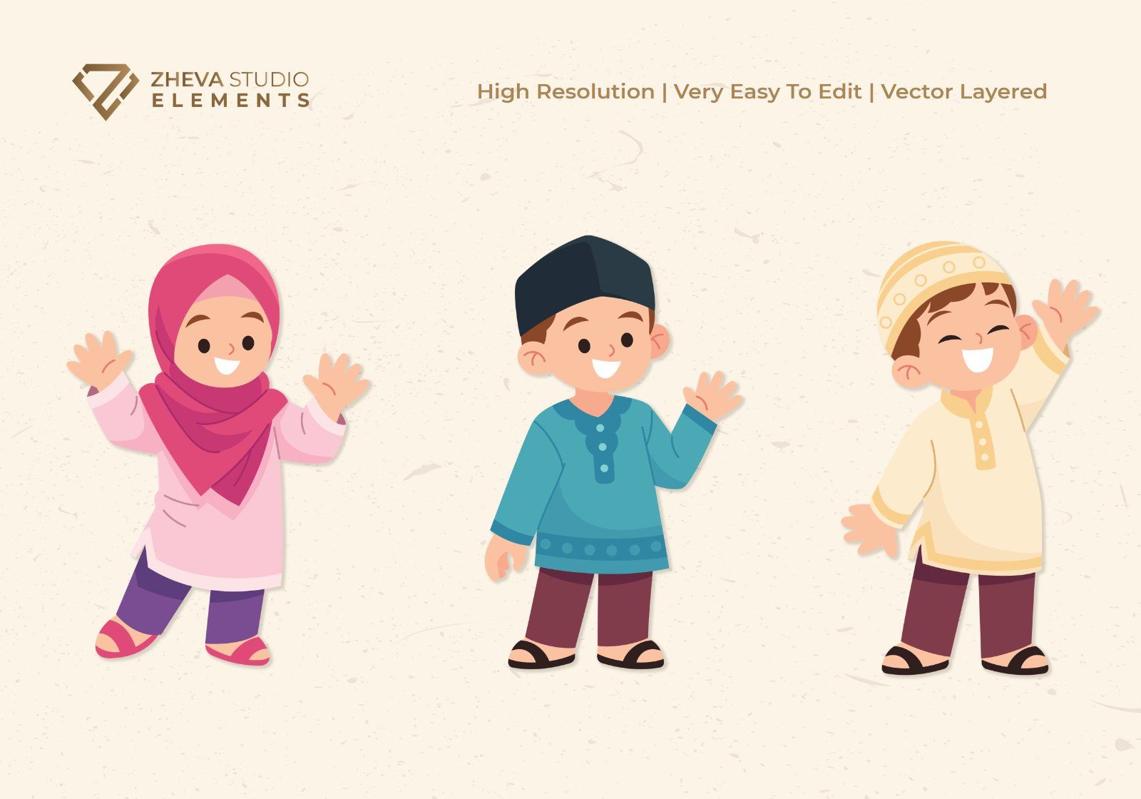 Premium Muslim Kids Vector Illustration – 6 EPS & PNG Files