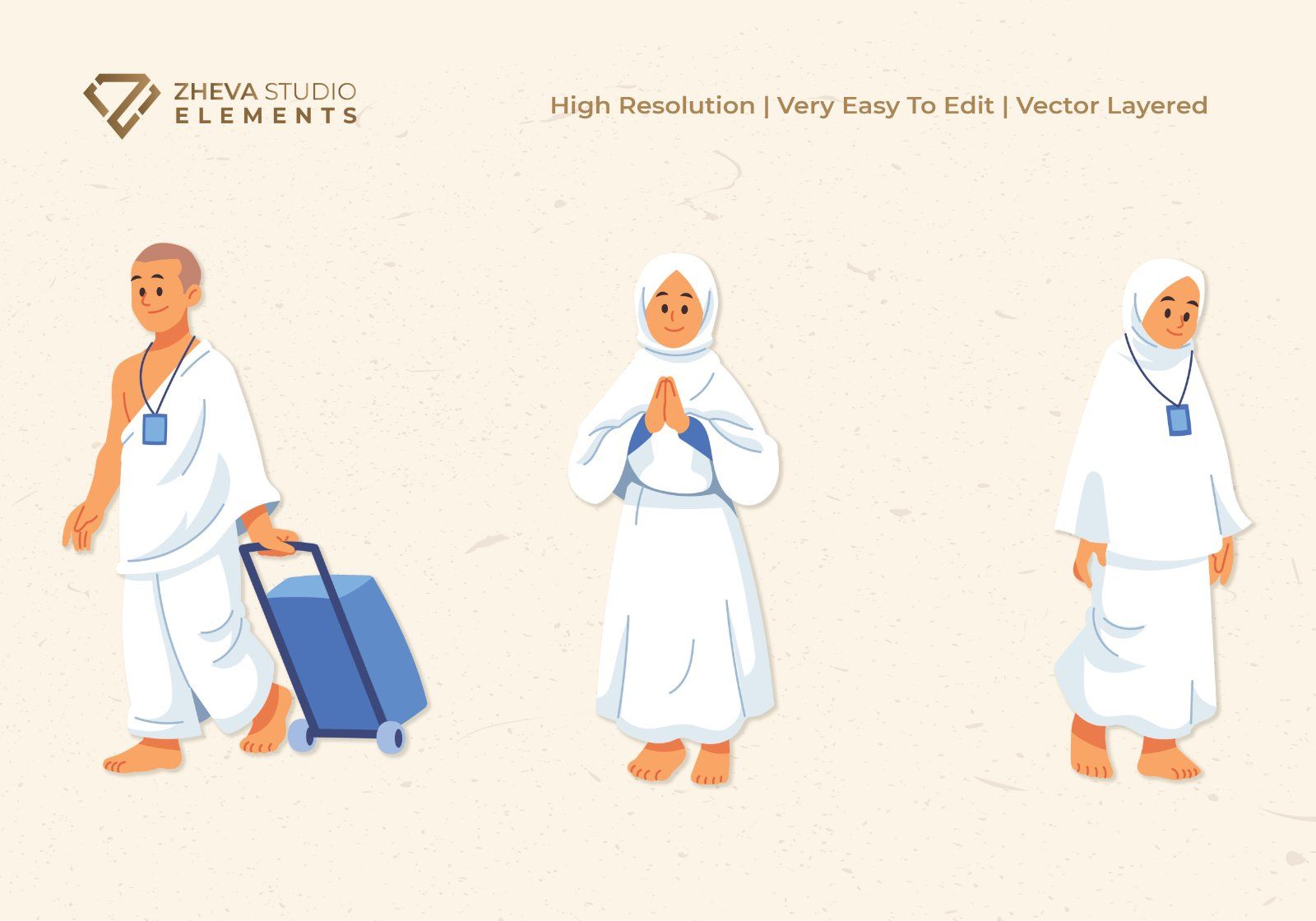 Premium Hajj and Umrah Pilgrims Vector Illustration – 6 EPS & PNG Files