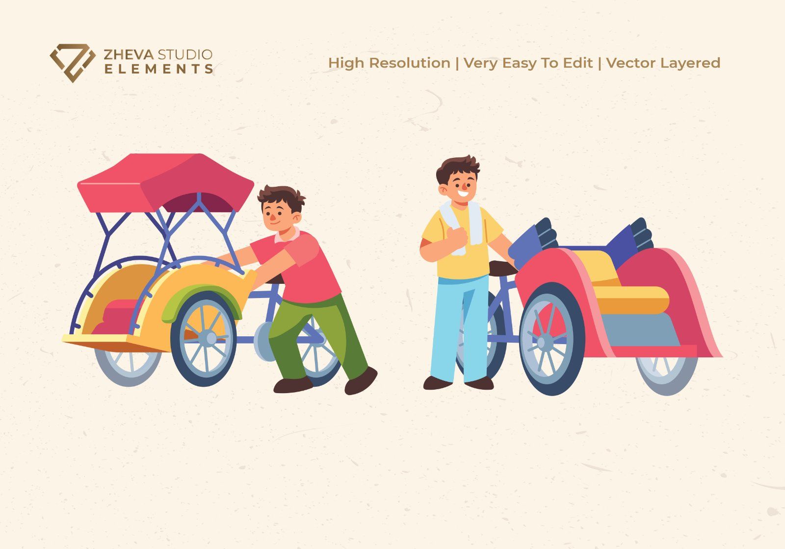 Premium Traditional Cycle Rickshaw Cartoon Vector Illustration