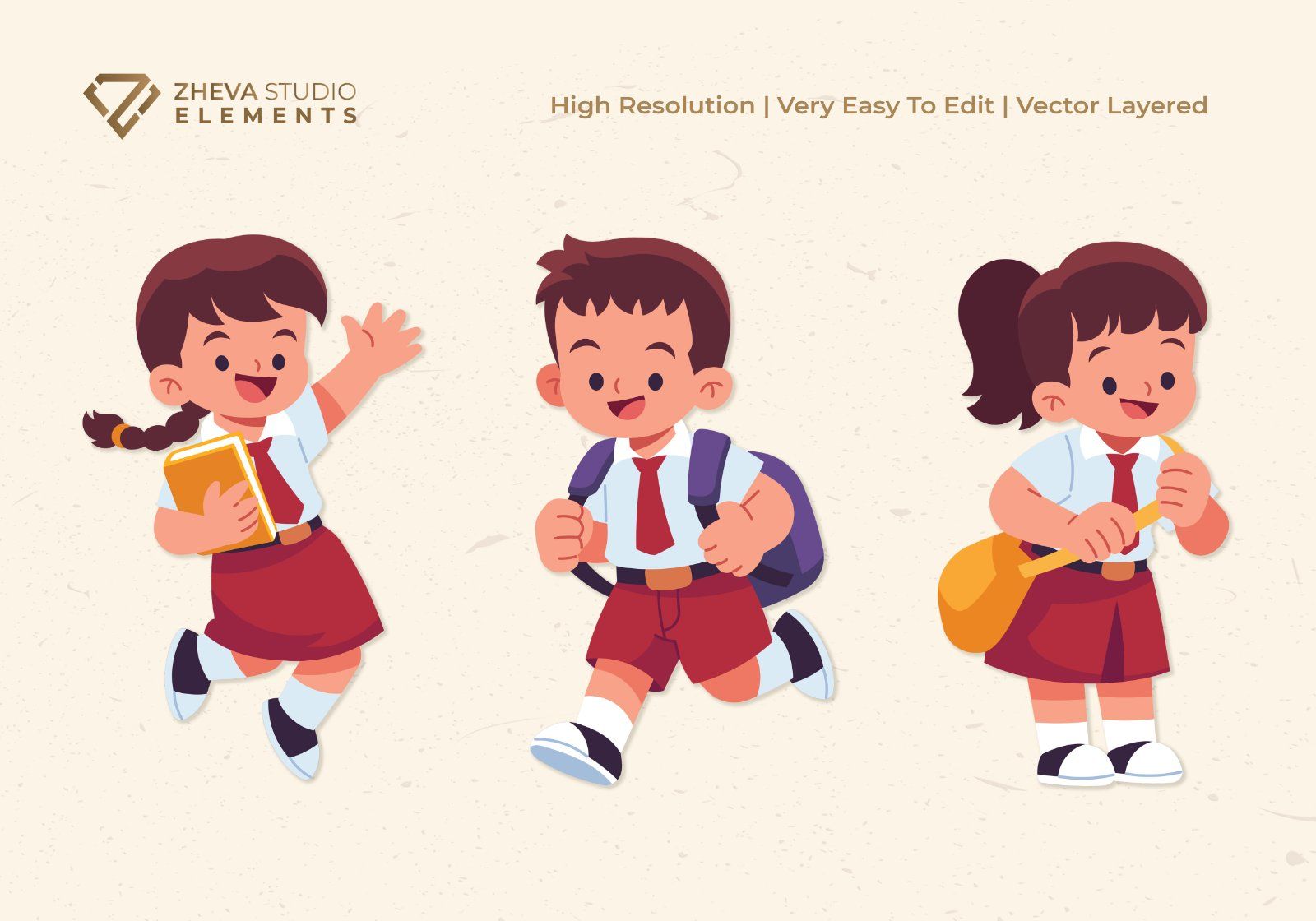 Premium Cartoon Children Going to School Vector Illustration