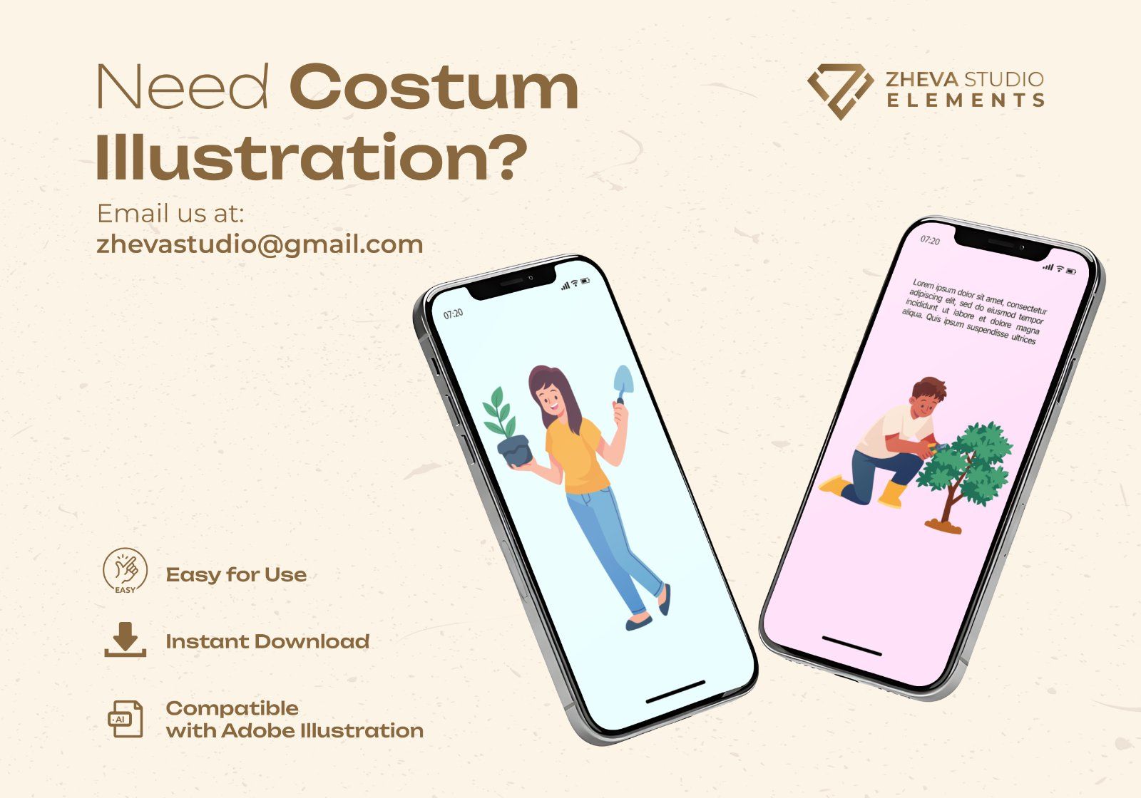 Premium People Gardening Vector Illustration – 6 EPS & PNG Files