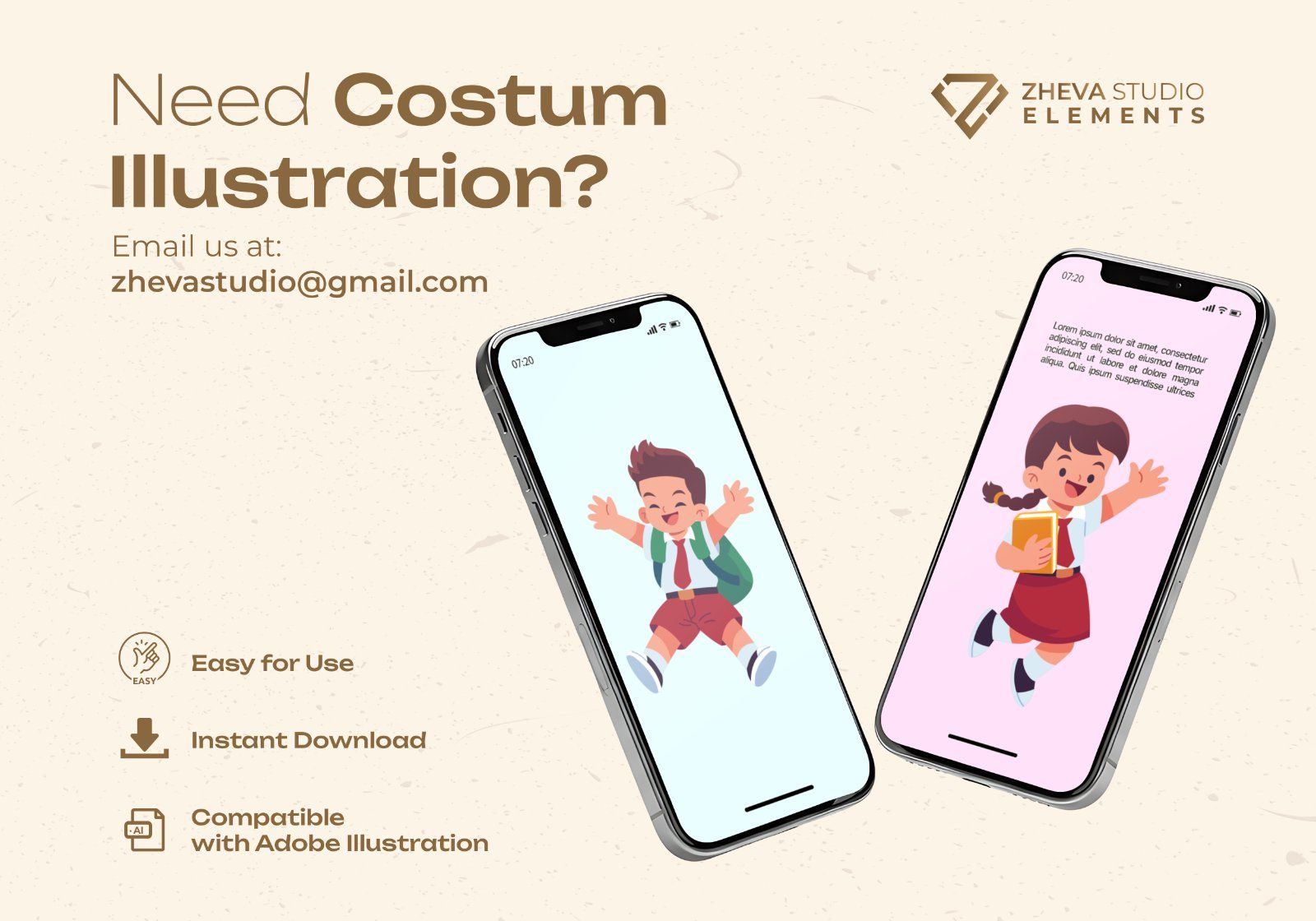 Premium Cartoon Children Going to School Vector Illustration