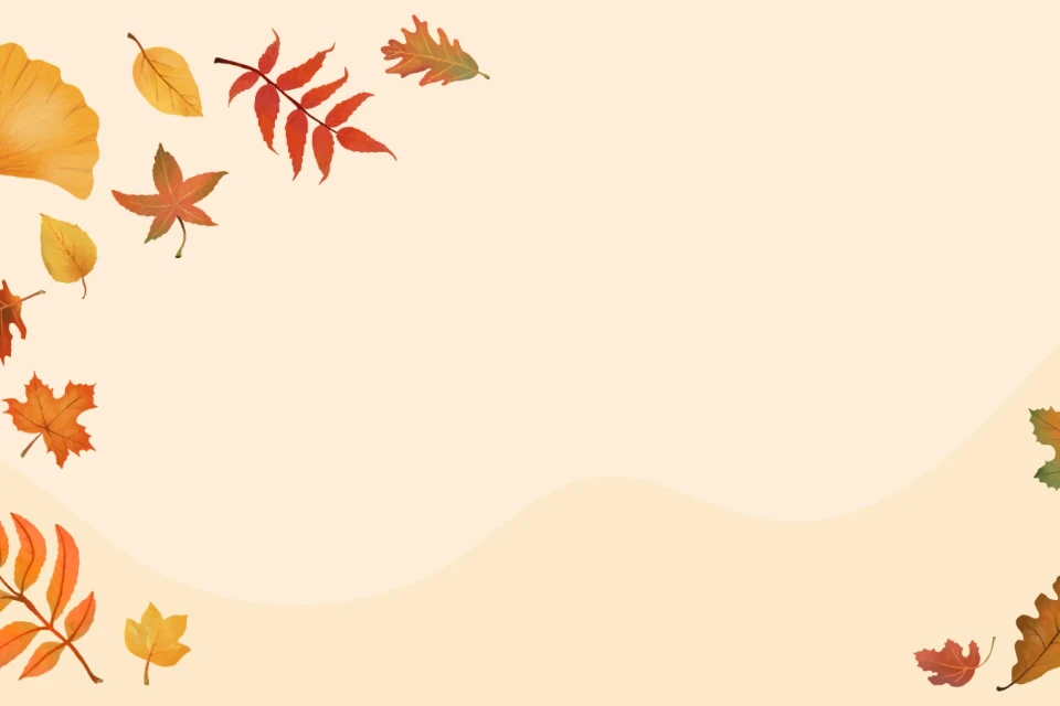 Autumn or Fall Leaves and Acorn Border with Beige Background