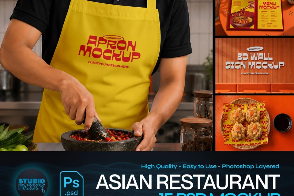 Premium Asian Restaurant Branding Mockup Bundle – 15 Aesthetic PSD Scenes for Cafe, Diner & Food Pac