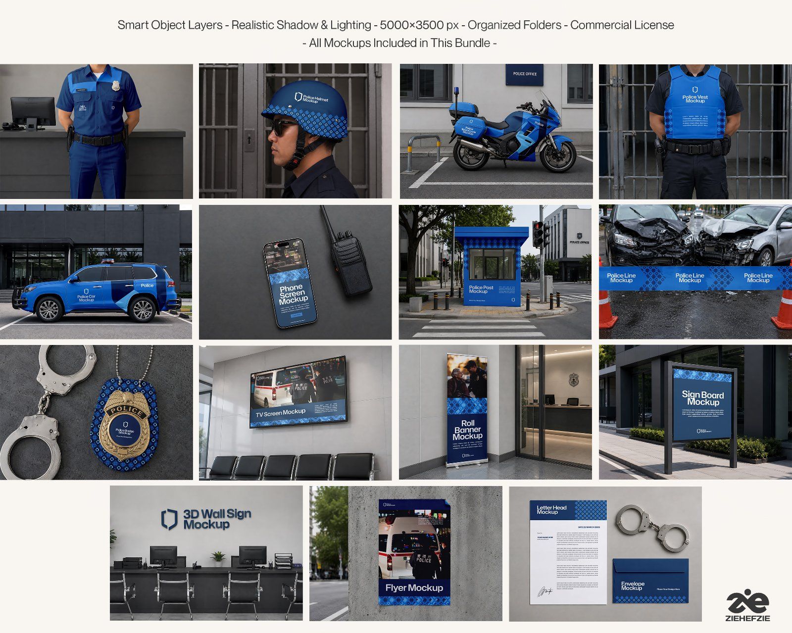 Premium Police or Security Branding Mockup Bundle – 15 Tactical PSD Scenes for Law Enforcement, Unif