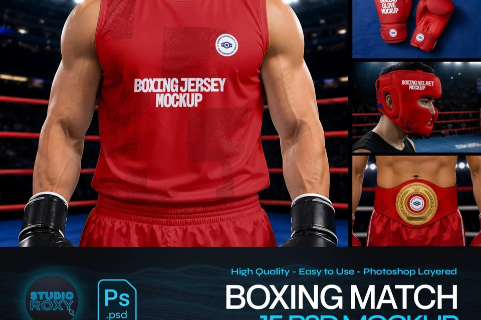 Ultimate Boxing Match Branding Mockup Bundle – 15 Premium PSD Scenes for Combat Sports & Athletic Id