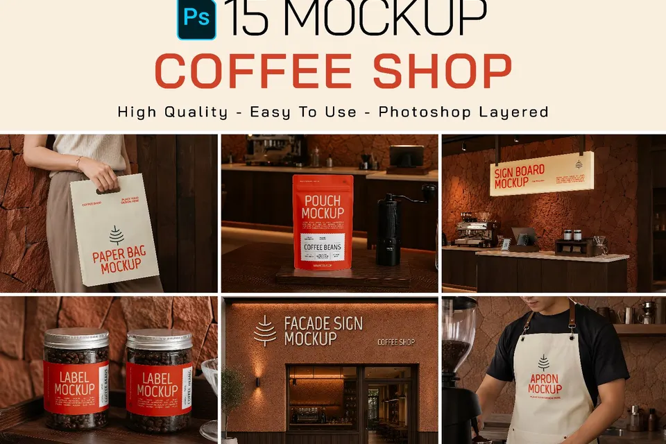 Premium Branding Bean Coffee Shop Mockup