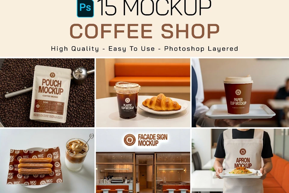 Premium Branding Brown Cafe Coffee Shop Mockup