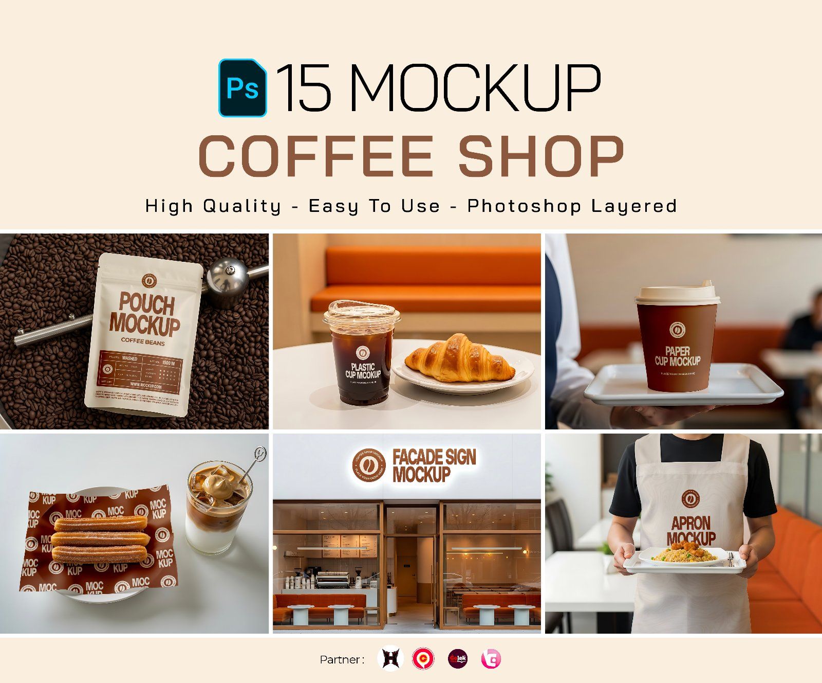 Premium Branding Brown Cafe Coffee Shop Mockup