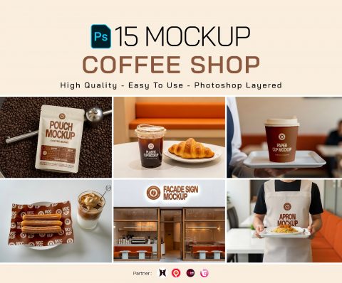 Premium Branding Brown Cafe Coffee Shop Mockup