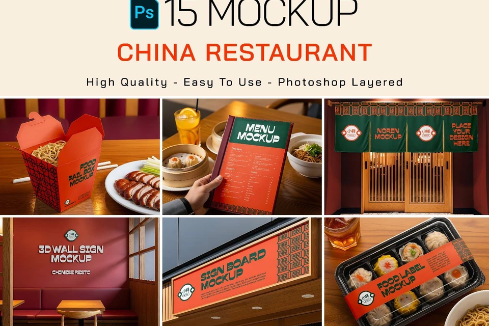 Premium Branding Orange China Restaurant Mockup