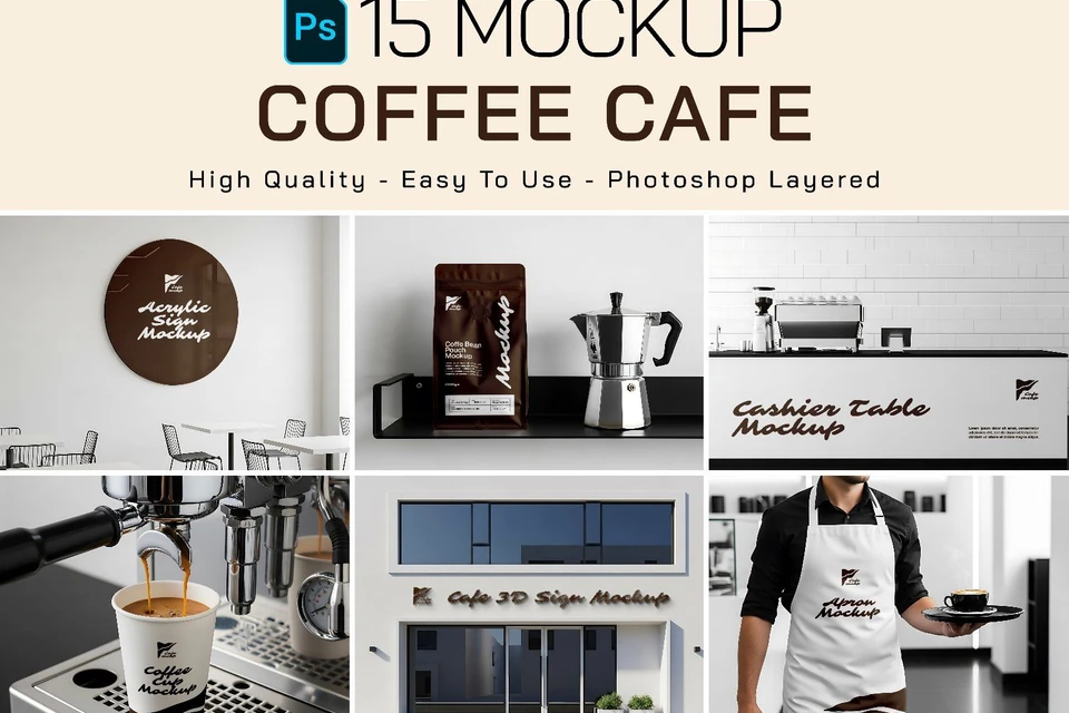 Premium Branding Brown Coffee Cafe Mockup