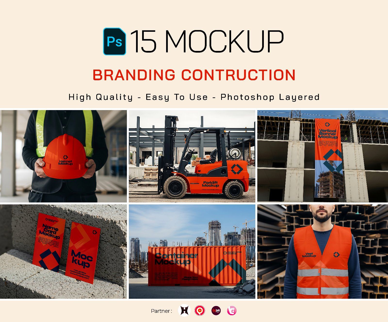 Premium Branding Red Construction Mockup