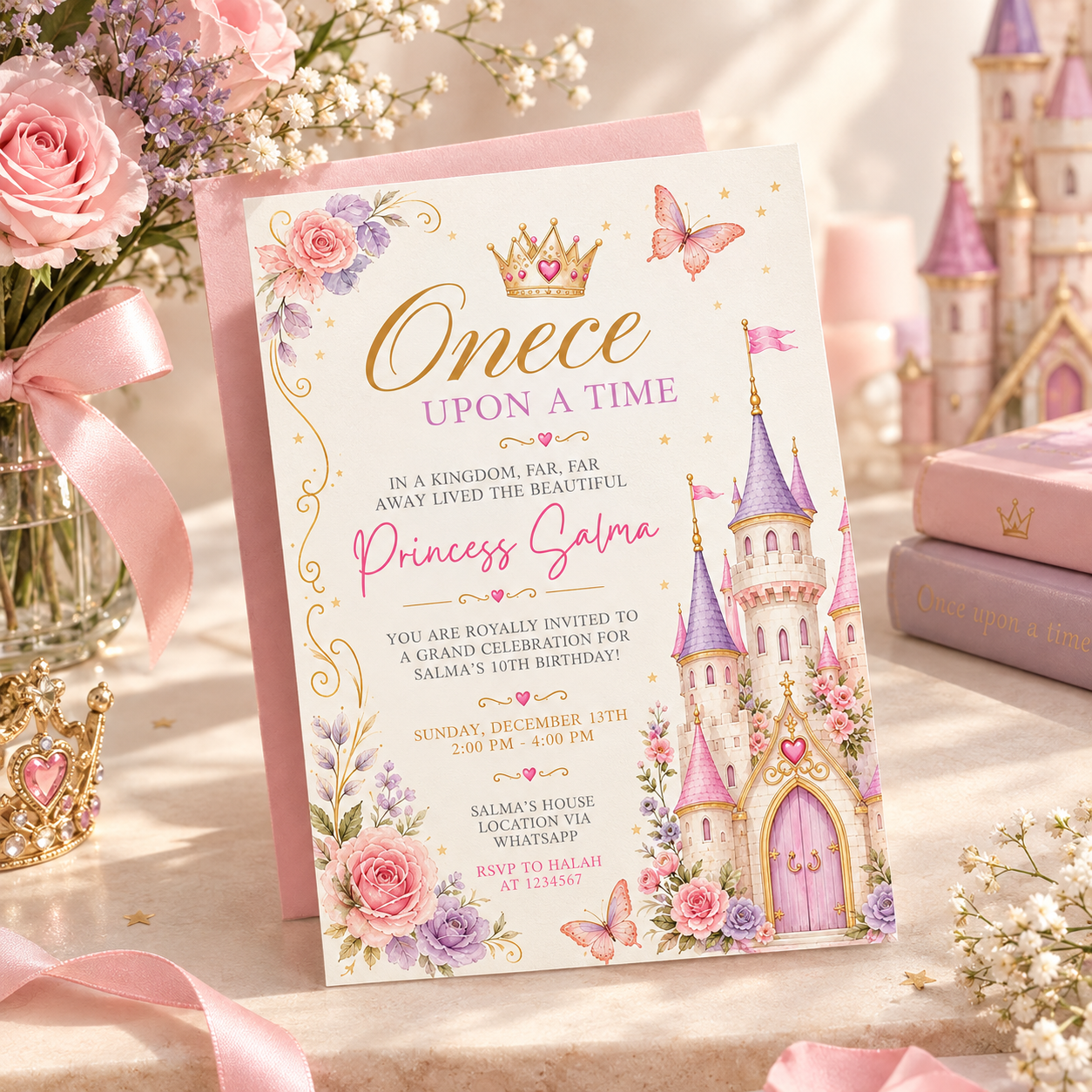 Princess Birthday Invitation | Fairytale Castle Editable Canva Template — image 2