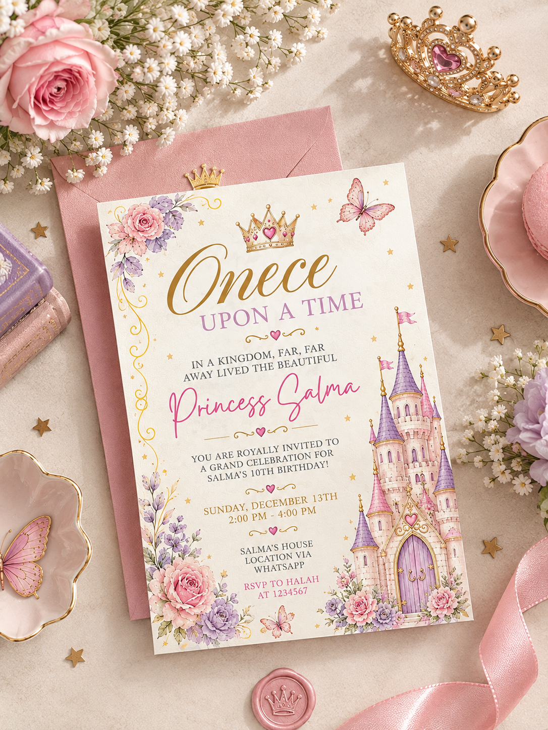 Princess Birthday Invitation | Fairytale Castle Editable Canva Template — image 3