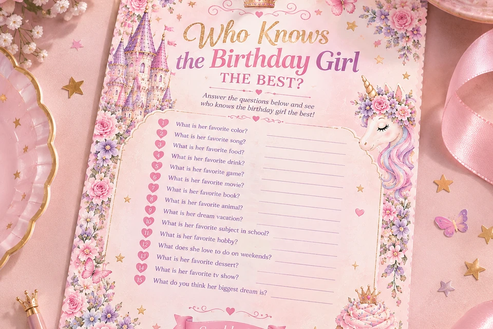 Who Knows the Birthday Girl Best Game Editable Canva Template and Ready To Print Files