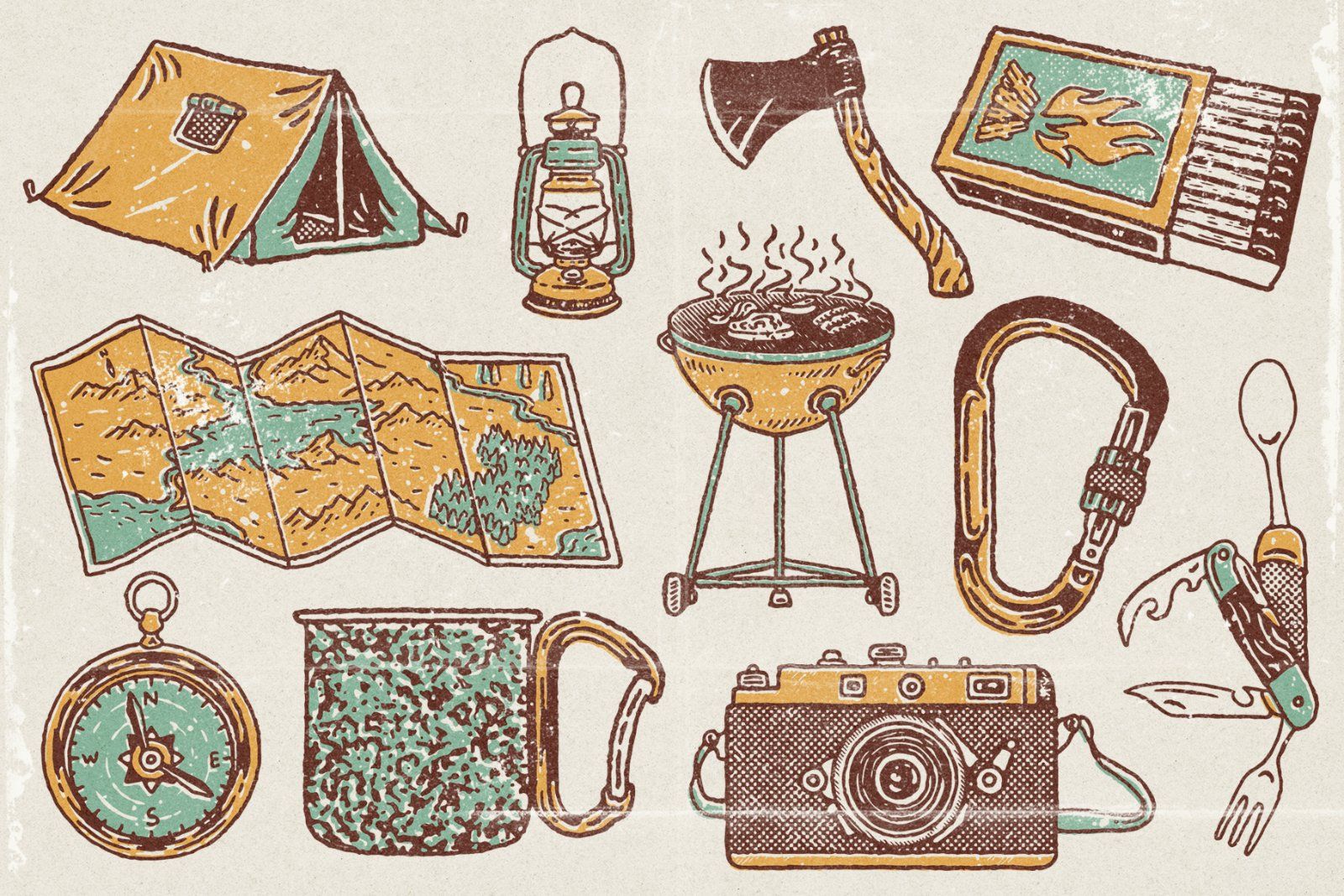 Vintage Outdoor Icon Pack — Hand Drawn Camping & Adventure Gear