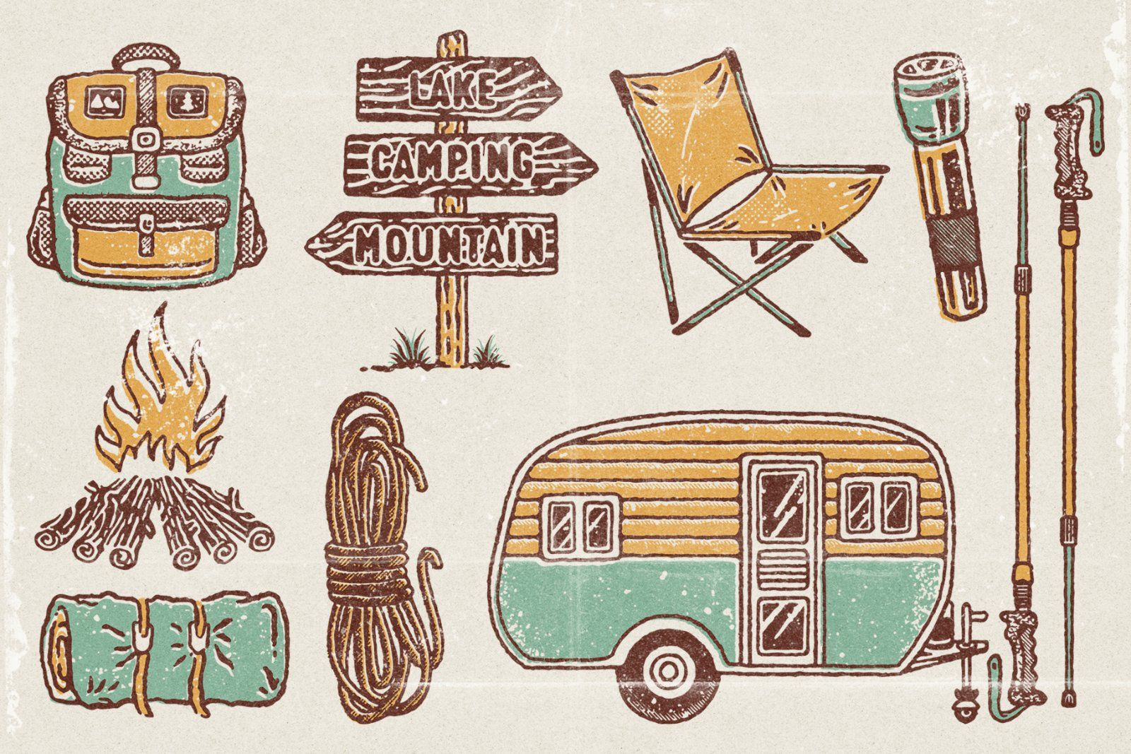 Vintage Outdoor Icon Pack — Hand Drawn Camping & Adventure Gear