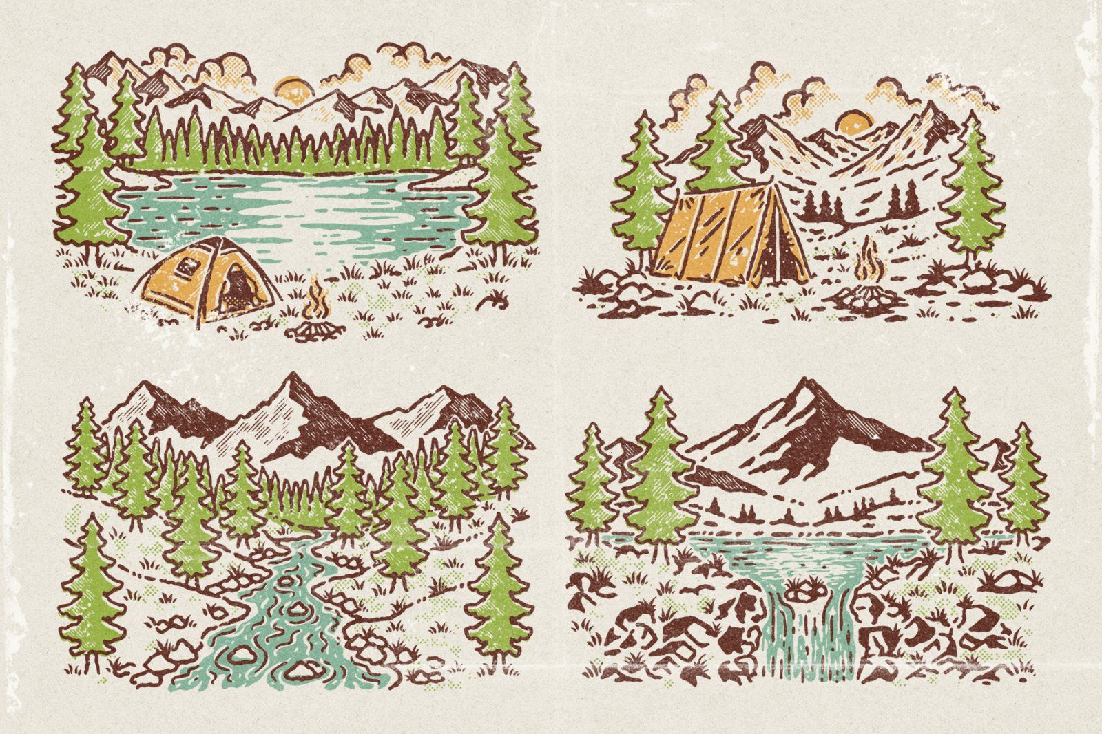 Vintage Outdoor Icon Pack — Hand Drawn Camping & Adventure Gear